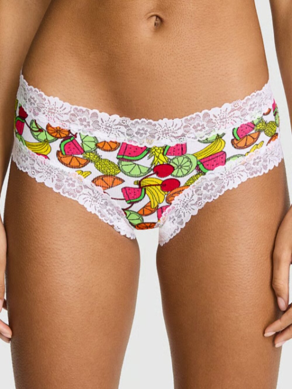 Victoria's Secret Pink Lace Trim Cheeky Panty Large New White Cotton Fruit VS